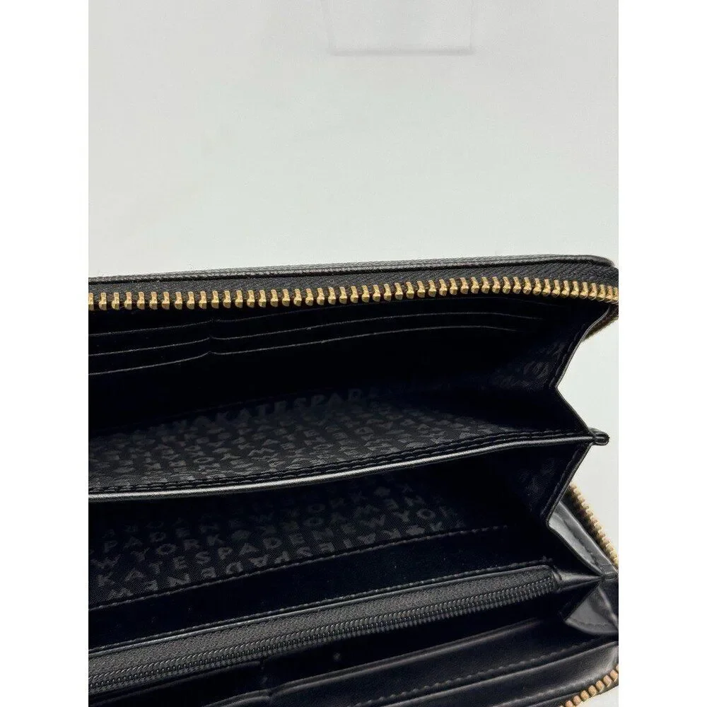 Kate Spade NY Lacey Fairmount Suare Black White Striped Zip Around Wallet Clutch